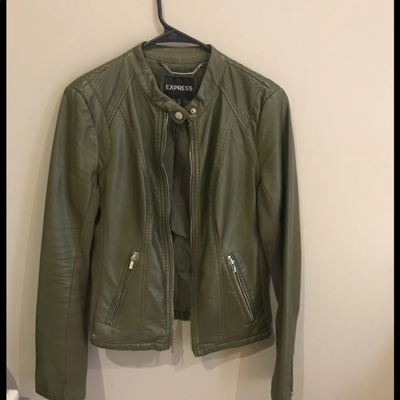 Express Olive Green Faux Leather Jacket 